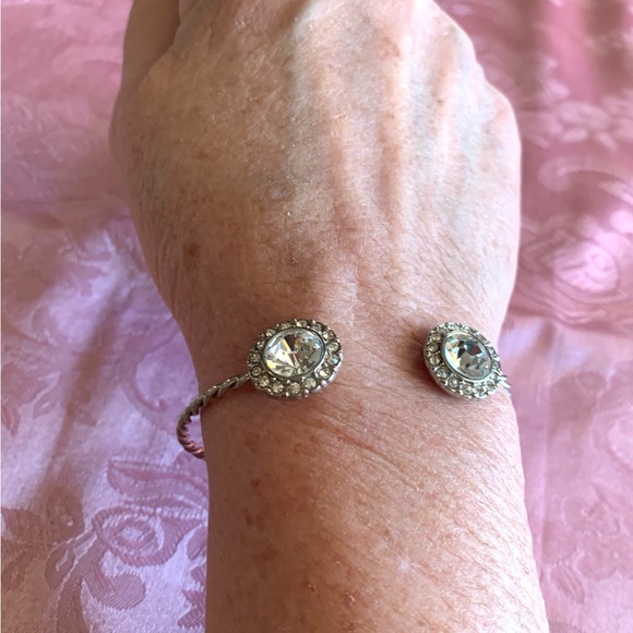 Silvertone & Faux Diamond Open Bracelet - Picture 1 of 6